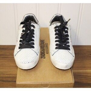 Zadig & Voltaire Neo Keith White Snakeskin Embossed Leather Sneakers Size 38 7.5